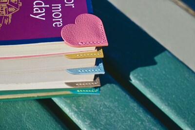 Small Heart Leather Corner Bookmark, Artisan Handcrafted Leather Bookmark, Leather Corner Bookmark, Custom Bookmark, Custom birthday gift - image2